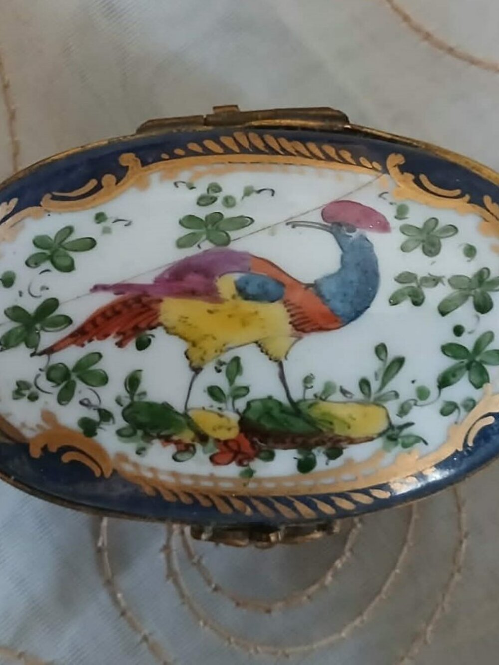 Porcelain Bird Butterfly Clasped Trinket Box